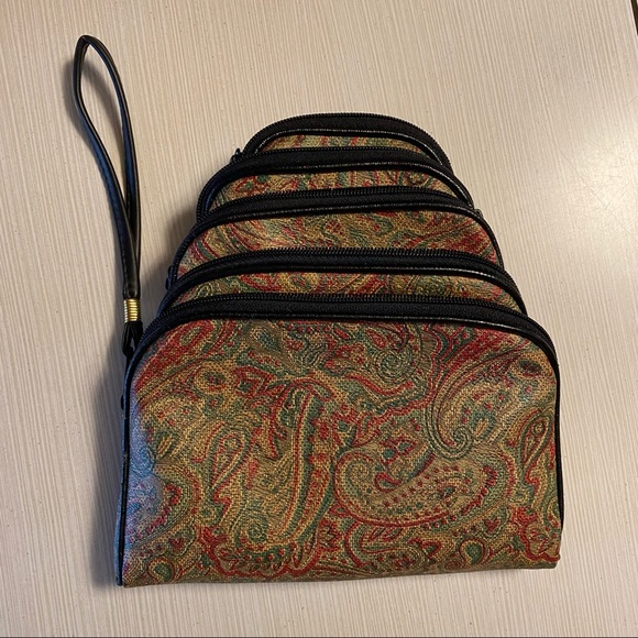 Vintage Xelina Cosmetic Travel Paisley Print Vinyl 5 Bag Set - Picture 9 of 9